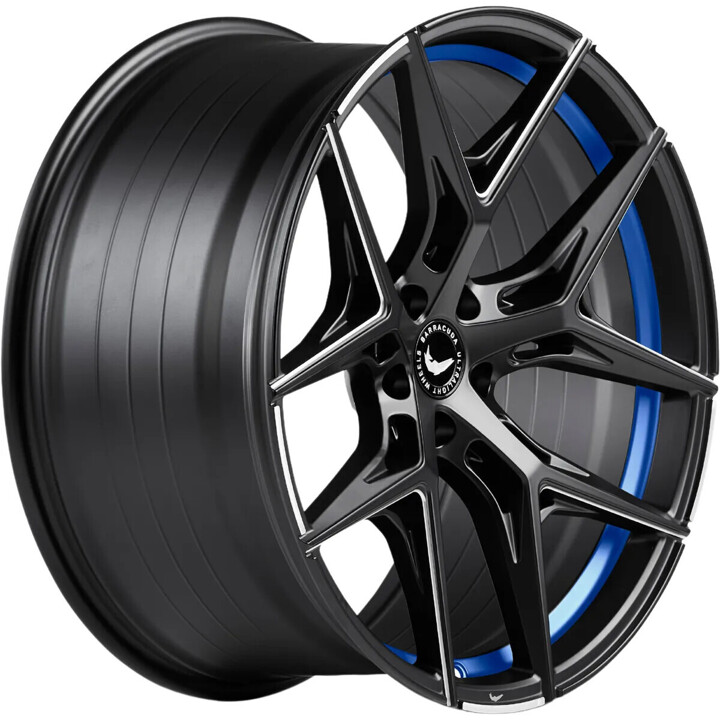 Barracuda - Razzer mattblack undertcut trimline blau PureSports gefräst 9.5x22 ET38 - LK5/120 ML74.1 | ROUGHBULL RACING