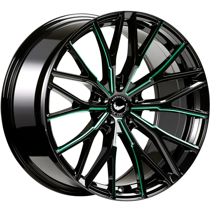 Barracuda - Project 3.0 black gloss flashgreen 8.5x19 ET32 - LK5/120 ML72.6 | ROUGHBULL RACING