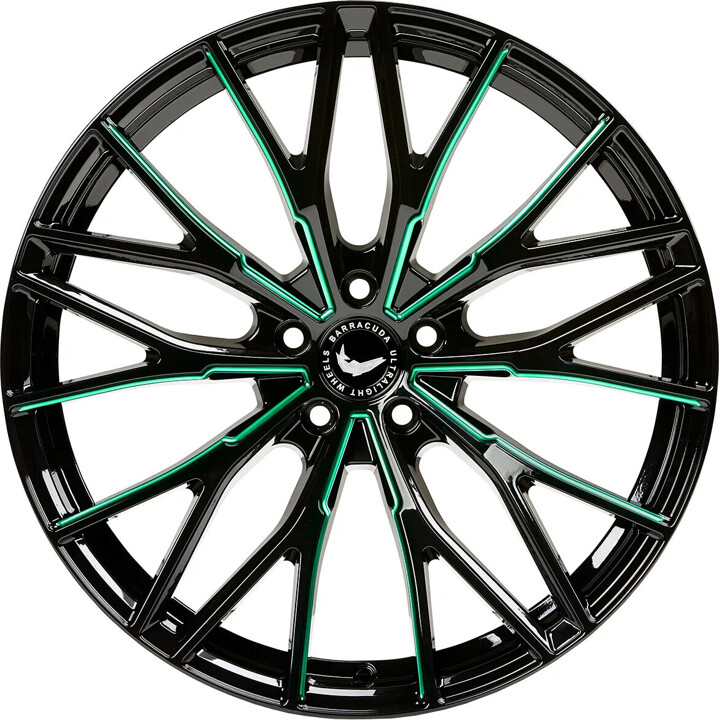 Barracuda - Project 3.0 black gloss flashgreen 8.5x19 ET32 - LK5/120 ML72.6 | ROUGHBULL RACING