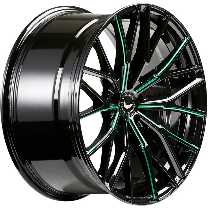 Barracuda - Project 3.0 black gloss flashgreen 8.5x19 ET23 - LK5/112 ML73.1 | ROUGHBULL RACING