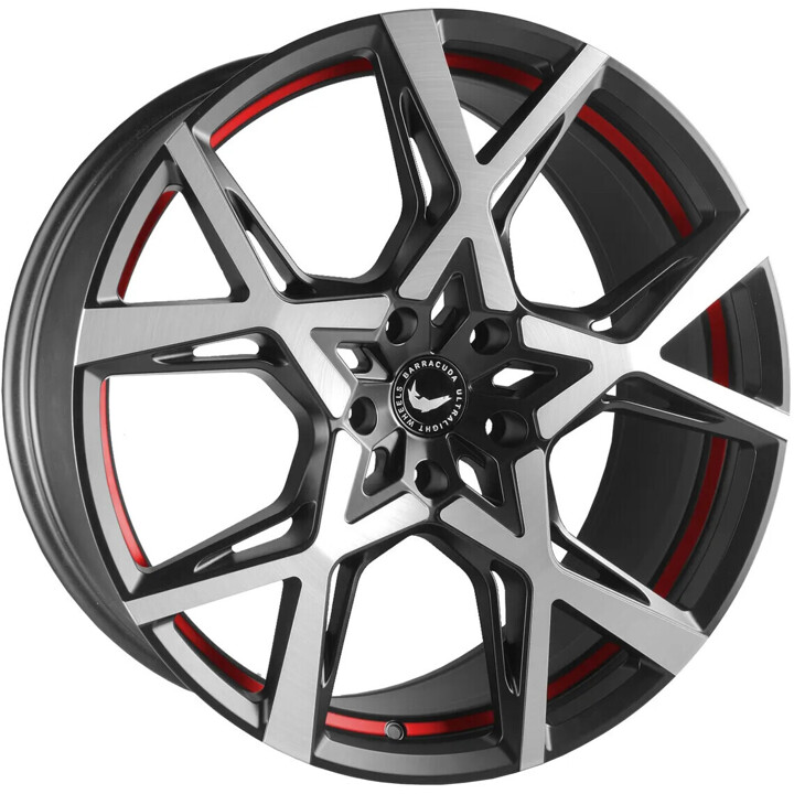 Barracuda - Project X black brushed surface undercut trimline red 10x22 ET40 - LK5/108 ML73.1 | ROUGHBULL RACING