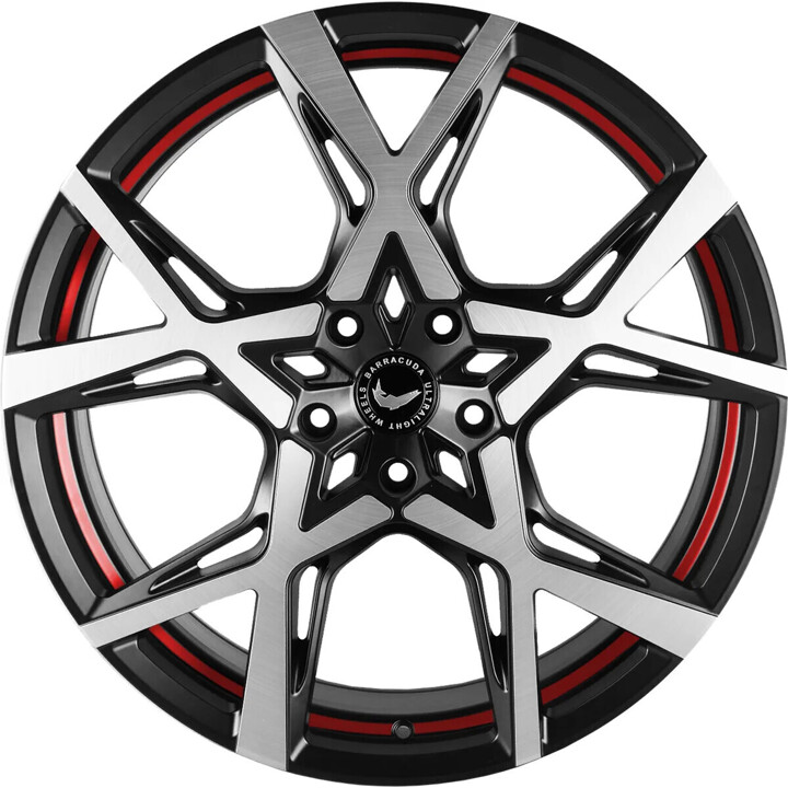 Barracuda - Project X black brushed surface undercut trimline red 10x22 ET40 - LK5/108 ML73.1 | ROUGHBULL RACING