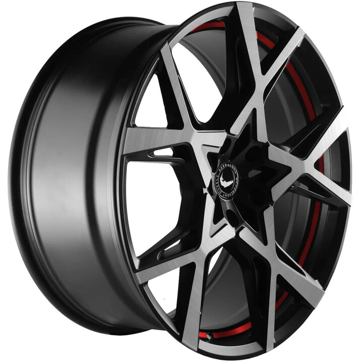 Barracuda - Project X black brushed surface undercut trimline red 10x22 ET45 - LK5/127 ML71.6 | ROUGHBULL RACING